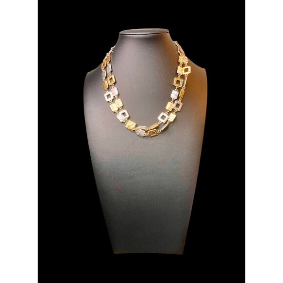 Lia Sophia Gold & Silver Square Link Long Necklace -242 - Picture 2 of 3